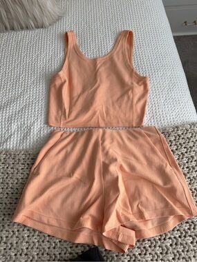 lululemon athletica Peach Ribbed Tank and Shorts Set